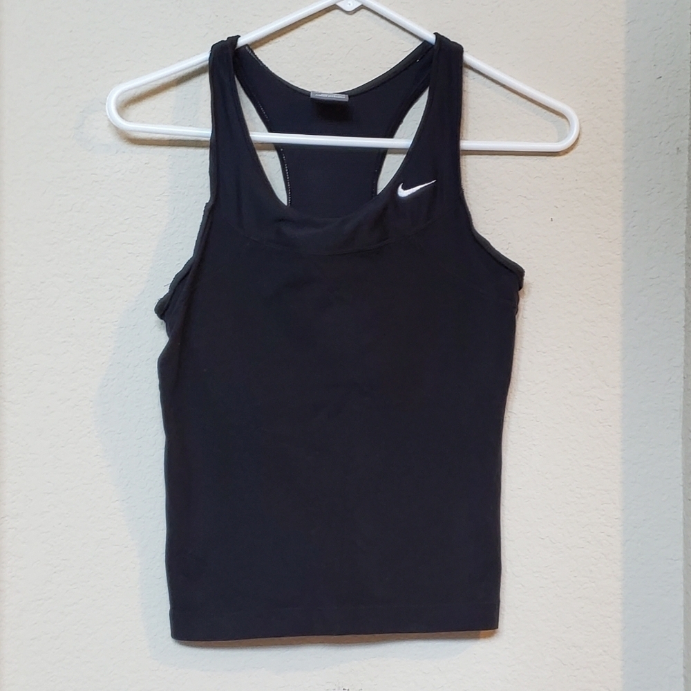 NIKE V-Neck Solid Black Racerback Activewear Tee Size S